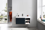 MANAROLA 42” BLACK OF NIGHT/MATTE WHITE WITH THICK QUARTZ WALL MOUNT MODERN BATHROOM VANITY (OPEN SHELVES)