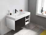 MANAROLA 42” BLACK OF NIGHT/MATTE WHITE WITH THICK QUARTZ WALL MOUNT MODERN BATHROOM VANITY (OPEN SHELVES)