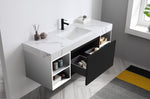 MANAROLA 60” BLACK OF NIGHT/MATTE WHITE WITH THICK QUARTZ WALL MOUNT MODERN BATHROOM VANITY (OPEN SHELVES)