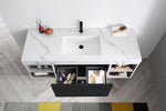 MANAROLA 60” BLACK OF NIGHT/MATTE WHITE WITH THICK QUARTZ WALL MOUNT MODERN BATHROOM VANITY (OPEN SHELVES)