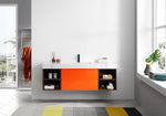 MANAROLA 60” RED AMBER WITH THICK QUARTZ WALL MOUNT MODERN BATHROOM VANITY (OPEN SHELVES)