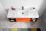 MANAROLA 60” RED AMBER WITH THICK QUARTZ WALL MOUNT MODERN BATHROOM VANITY (OPEN SHELVES)