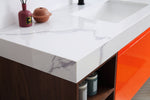MANAROLA 60” RED AMBER WITH THICK QUARTZ WALL MOUNT MODERN BATHROOM VANITY (OPEN SHELVES)