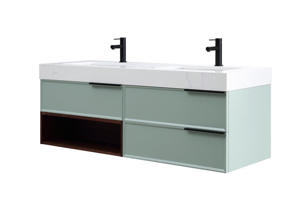 MARFA 60” ALOE GREEN/WALNUT WALL MOUNT MODERN BATHROOM VANITY