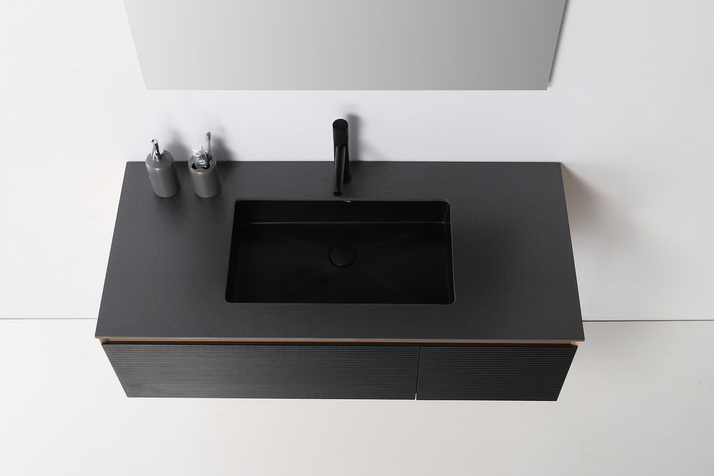 OSLO 48” MATTE BLACK/WHITEWASH WALL MOUNT MODERN BATHROOM VANITY