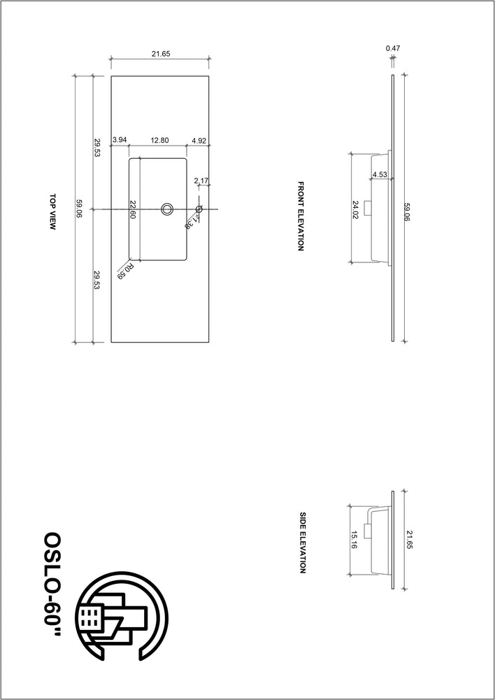 OSLO 60” MATTE BLACK/WHITEWASH WALL MOUNT MODERN BATHROOM VANITY