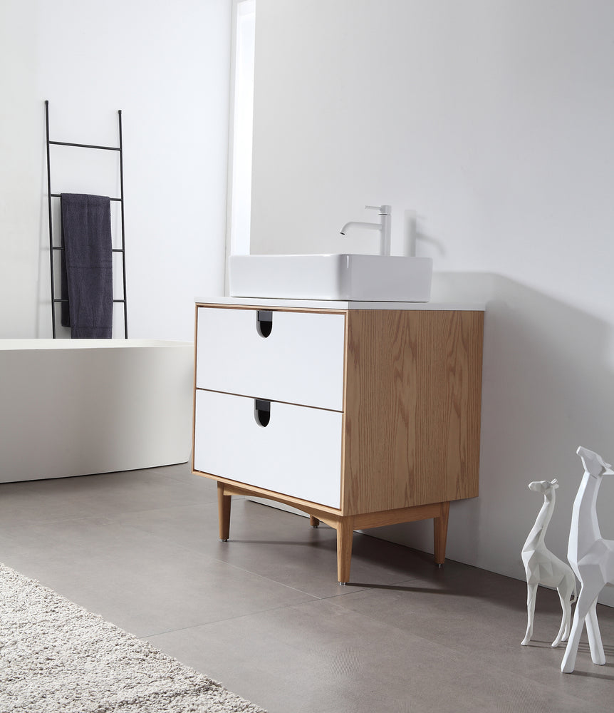 PORTREE 30” MATTE WHITE MID-CENTURY FREESTANDING BATHROOM VANITY