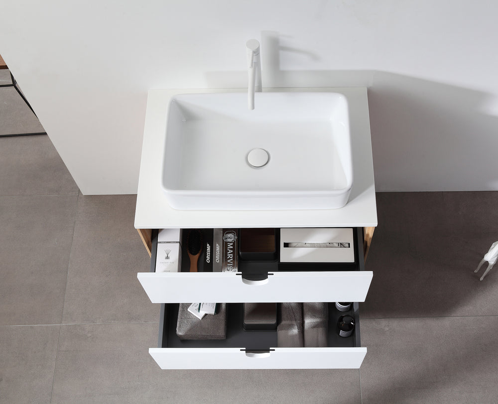 PORTREE 30” MATTE WHITE MID-CENTURY FREESTANDING BATHROOM VANITY