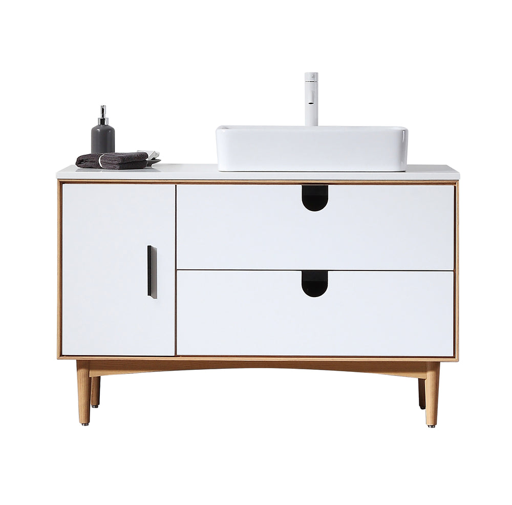 PORTREE 48” MATTE WHITE MID-CENTURY FREESTANDING BATHROOM VANITY