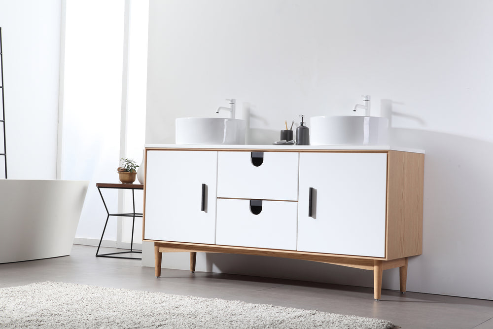 PORTREE 60”  MATTE WHITE MID-CENTURY FREESTANDING BATHROOM VANITY