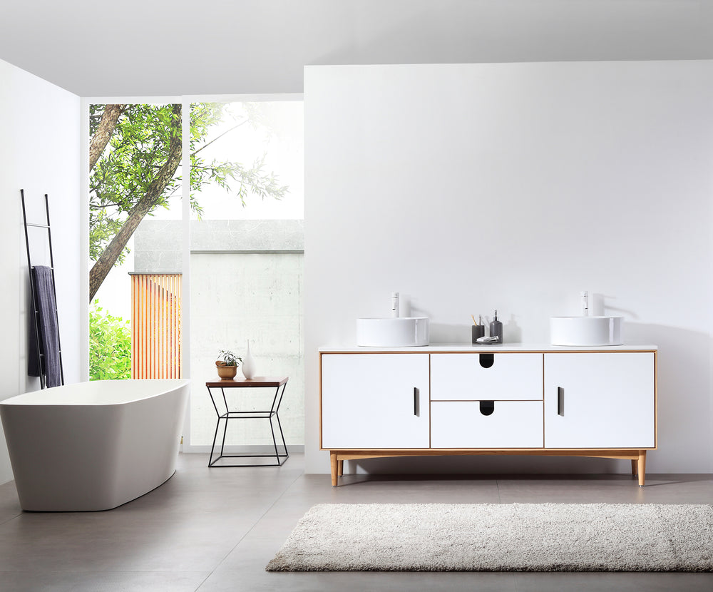 PORTREE 72”  MATTE WHITE MID-CENTURY FREESTANDING BATHROOM VANITY