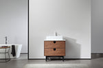 PORTREE 30” WALNUT MID-CENTURY FREESTANDING BATHROOM VANITY