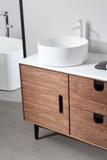 PORTREE 60” WALNUT MID-CENTURY FREESTANDING BATHROOM VANITY