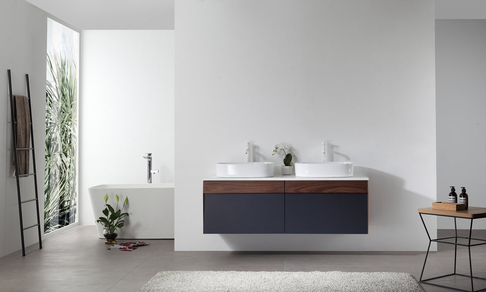 RONDA 55” DARK BLUE WALL MOUNT MODERN BATHROOM VANITY