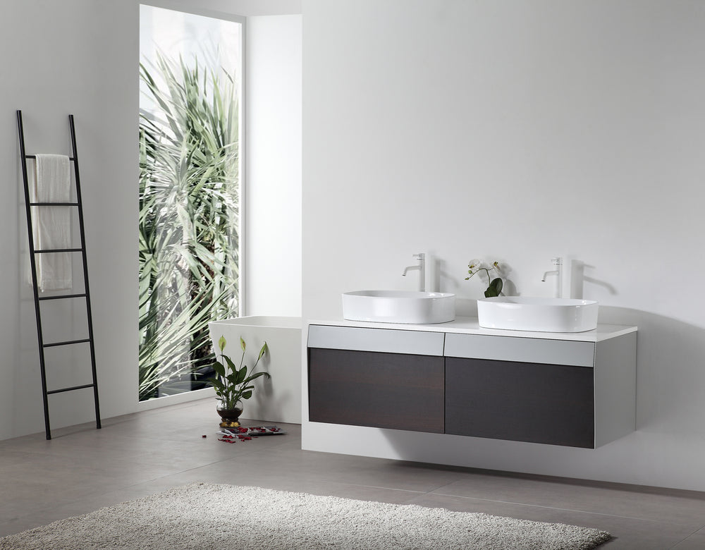 RONDA 55” SMOKE GRAY OAK WALL MOUNT MODERN BATHROOM VANITY