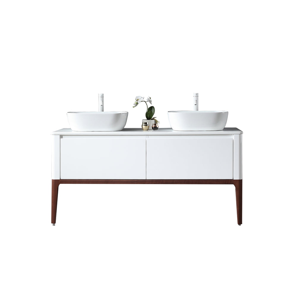 Karton Republic Manarola 60 Red Amber with Thick Quartz Wall Mount Modern Bathroom Vanity w/ Sink (Open Shelves) VAMANRA60WMQZ