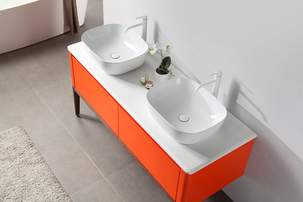 SEBASTIAN 60” RED AMBER DUAL MOUNT MODERN BATHROOM VANITY