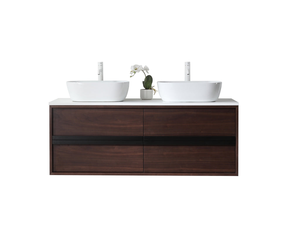 SINTRA 55”  DARK WALNUT OAK WALL MOUNTED MODERN BATHROOM VANITY