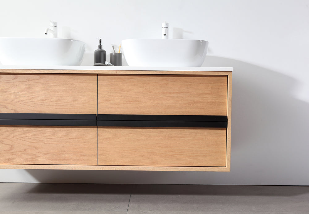 SINTRA 55”  WHITEWASH OAK WALL MOUNTED MODERN BATHROOM VANITY