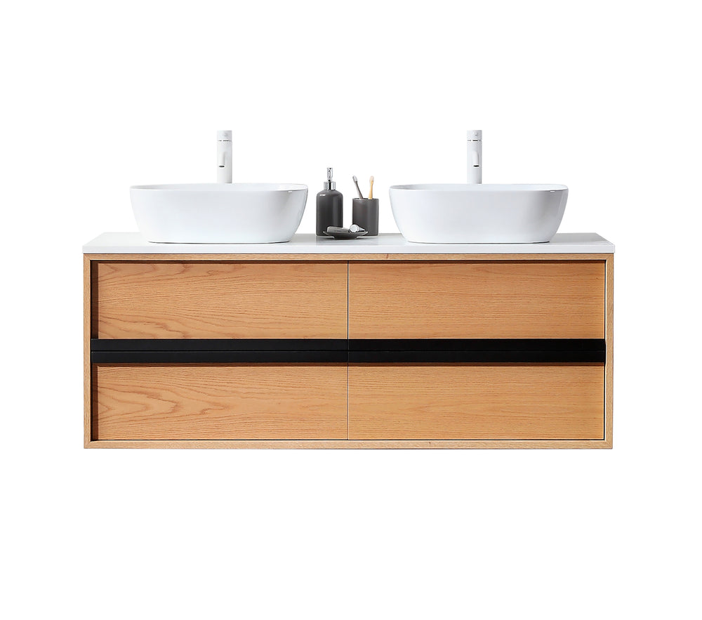 SINTRA 55”  WHITEWASH OAK WALL MOUNTED MODERN BATHROOM VANITY