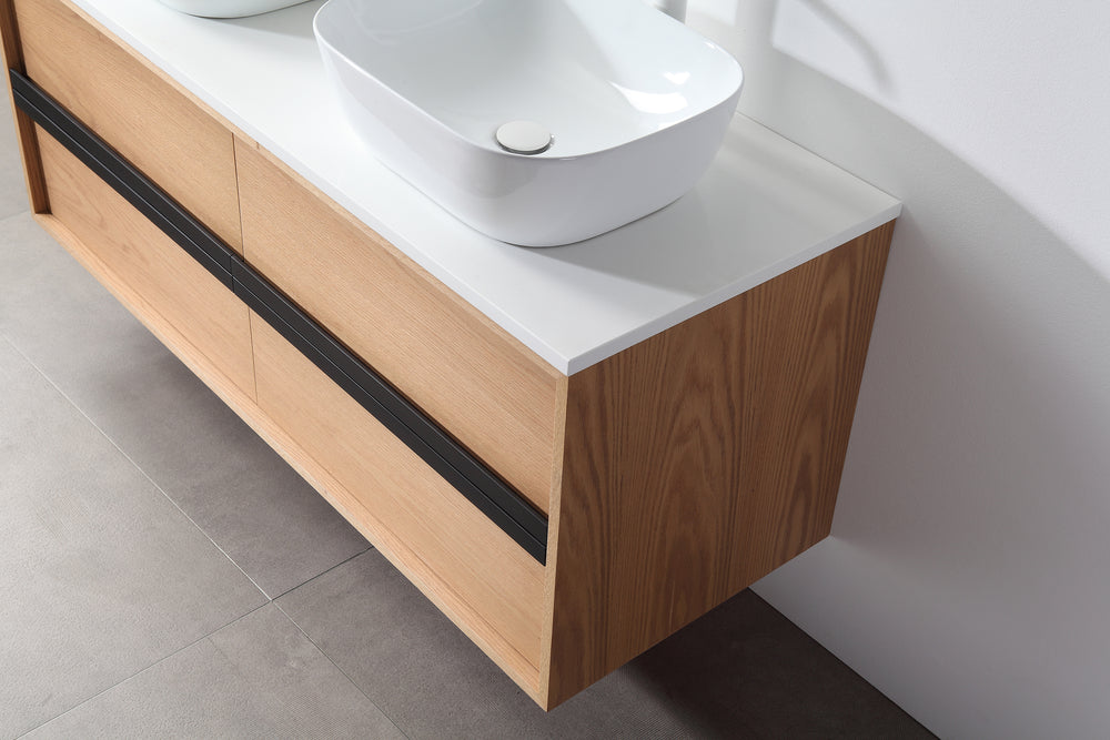 SINTRA 55”  WHITEWASH OAK WALL MOUNTED MODERN BATHROOM VANITY