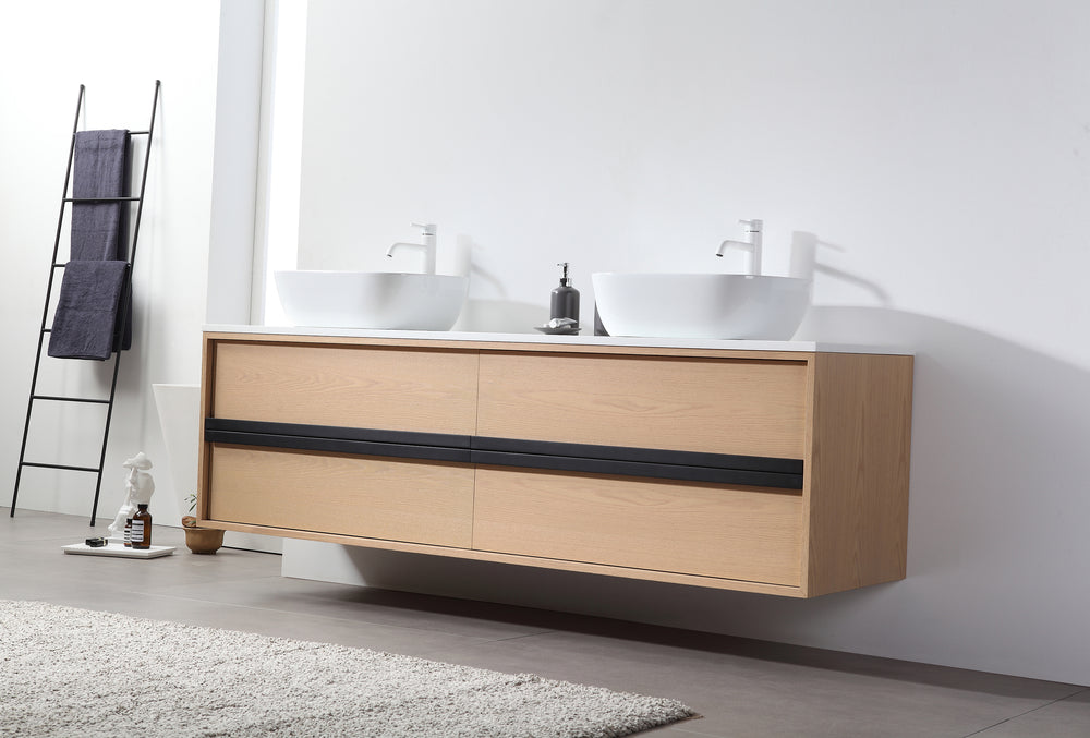 SINTRA 72”  WHITEWASH OAK WALL MOUNT MODERN BATHROOM VANITY