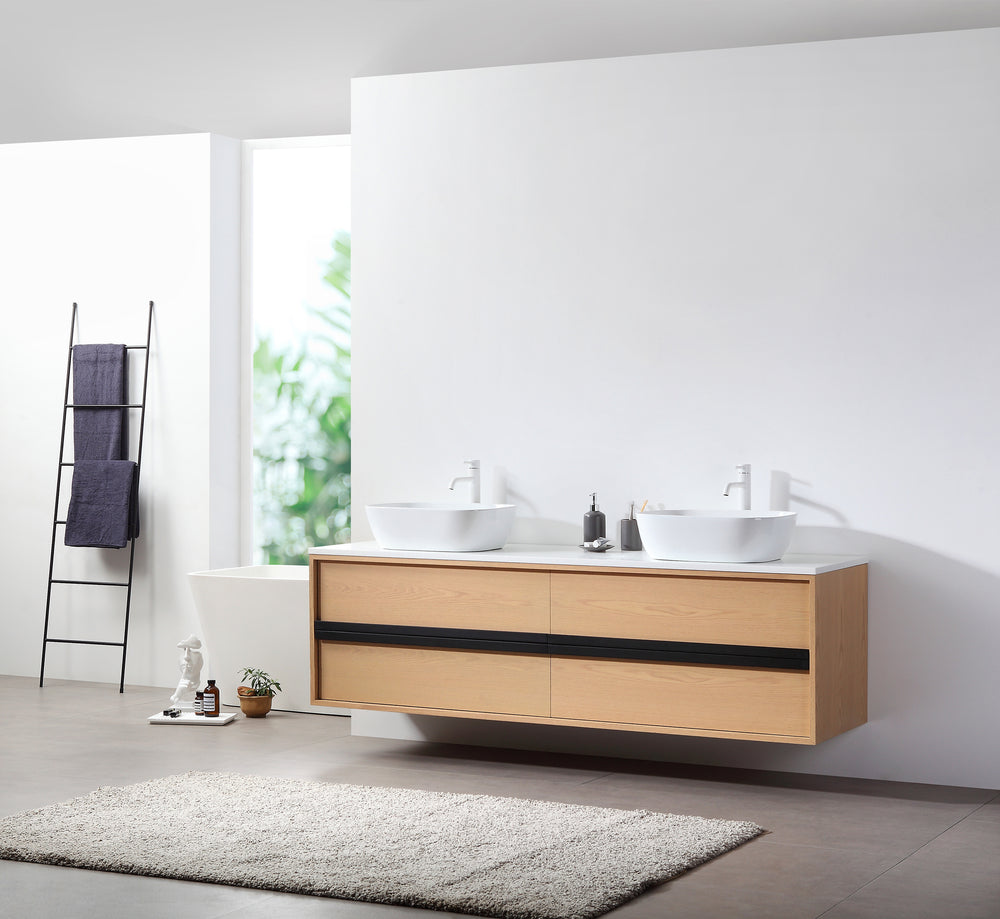 SINTRA 72”  WHITEWASH OAK WALL MOUNT MODERN BATHROOM VANITY