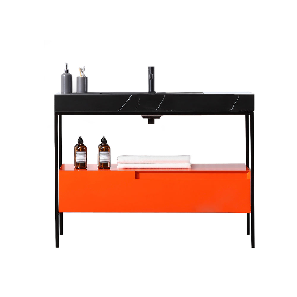 TEXEL 42”  RED AMBER/BLACK INDUSTRIAL STYLE FREESTANDING BATHROOM VANITY