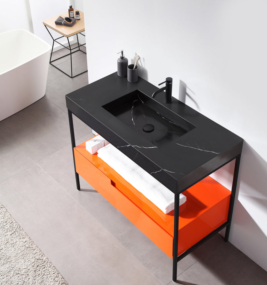 TEXEL 42”  RED AMBER/BLACK INDUSTRIAL STYLE FREESTANDING BATHROOM VANITY