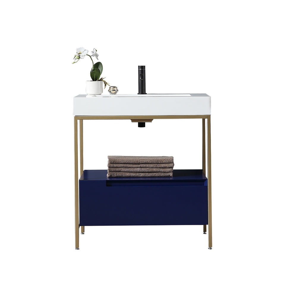 TEXEL 30” NAVY BLUE/GOLD INDUSTRIAL STYLE FREESTANDING BATHROOM VANITY