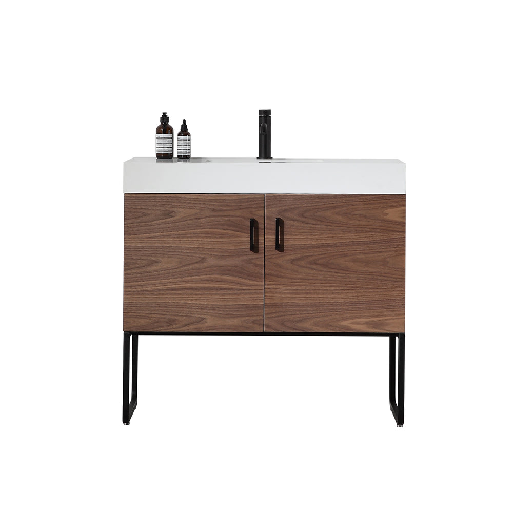 VEEMON 36” WALNUT DUAL MOUNT MODERN BATHROOM VANITY