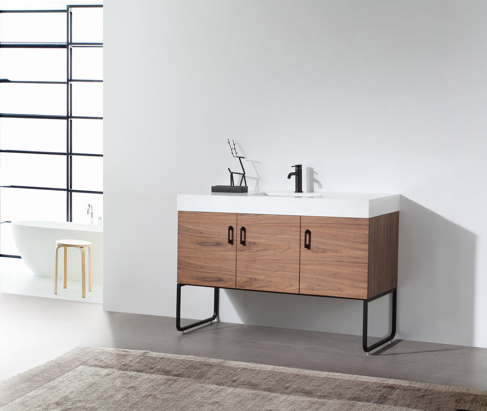 VEEMON 48” WALNUT DUAL MOUNT MODERN BATHROOM VANITY