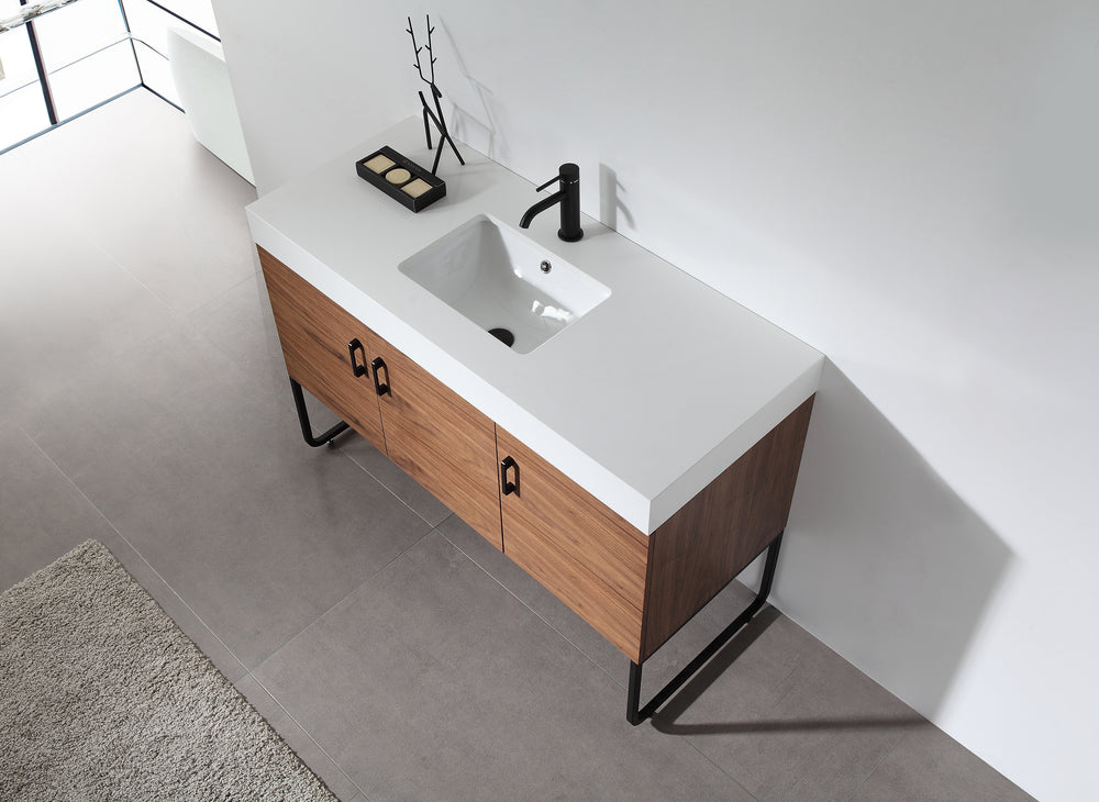 VEEMON 48” WALNUT DUAL MOUNT MODERN BATHROOM VANITY