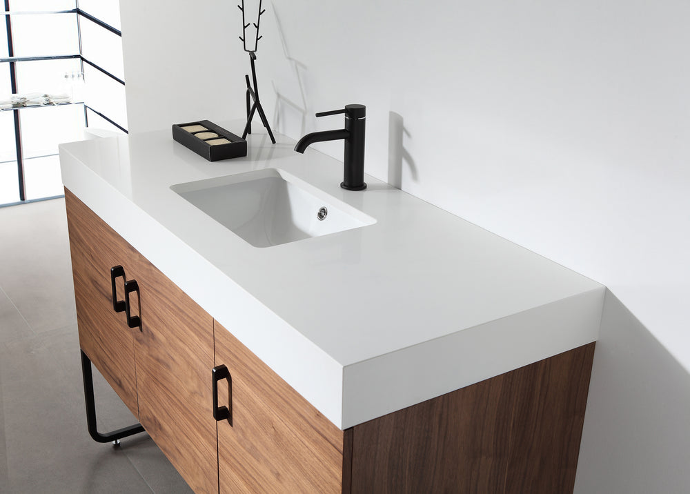 VEEMON 48” WALNUT DUAL MOUNT MODERN BATHROOM VANITY