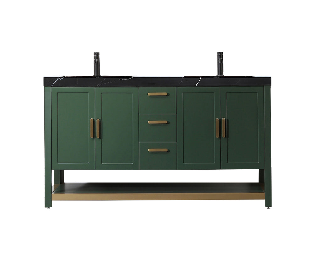 WINCHESTER 60” FOREST GREEN FREESTANDING MODERN BATHROOM VANITY (BLACK COUNTERTOP)