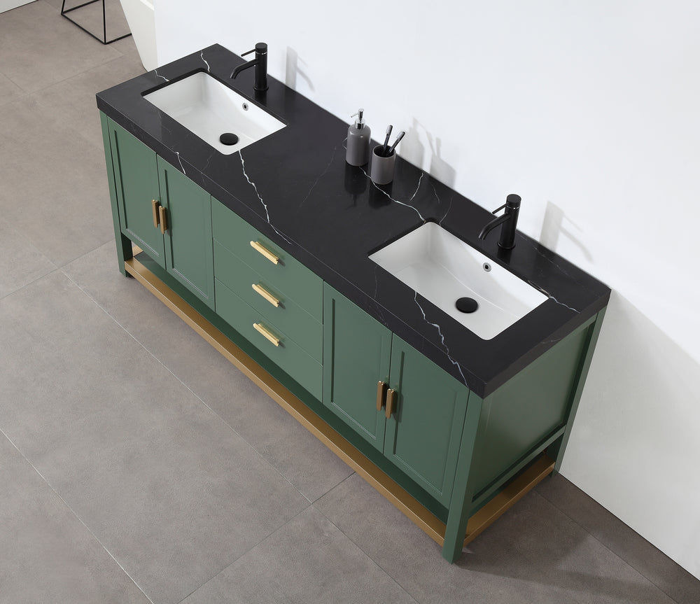 WINCHESTER 72” FOREST GREEN FREESTANDING MODERN BATHROOM VANITY (BLACK COUNTERTOP)