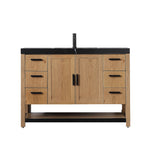 WINCHESTER 48” PECAN OAK FREESTANDING MODERN BATHROOM VANITY (BLACK COUNTERTOP)