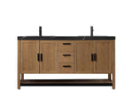 WINCHESTER 60” PECAN OAK FREESTANDING MODERN BATHROOM VANITY(BLACK COUNTERTOP)